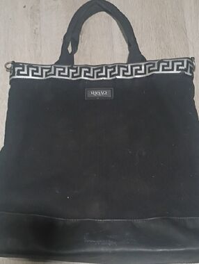 Versace Black Tote with Greek Key Accent